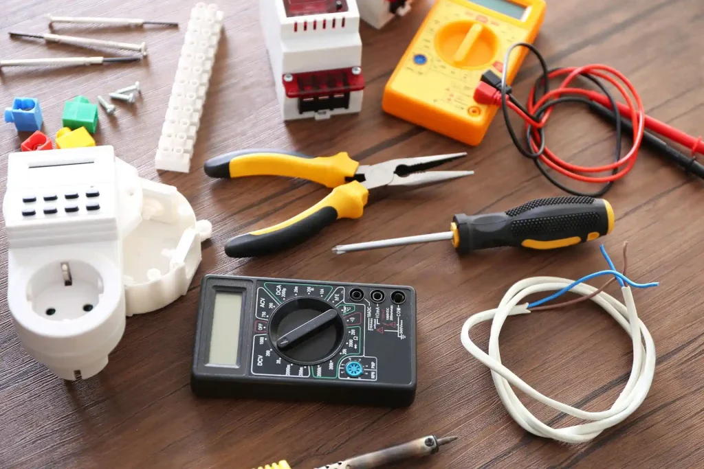 Electrical tools on a table.